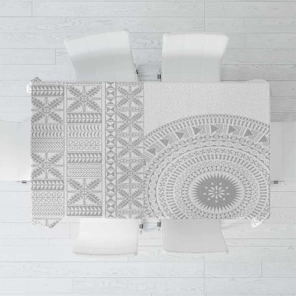 Niue White Sunday Tablecloth Half Hiapo Pattern Vibes - Polynesian Pride