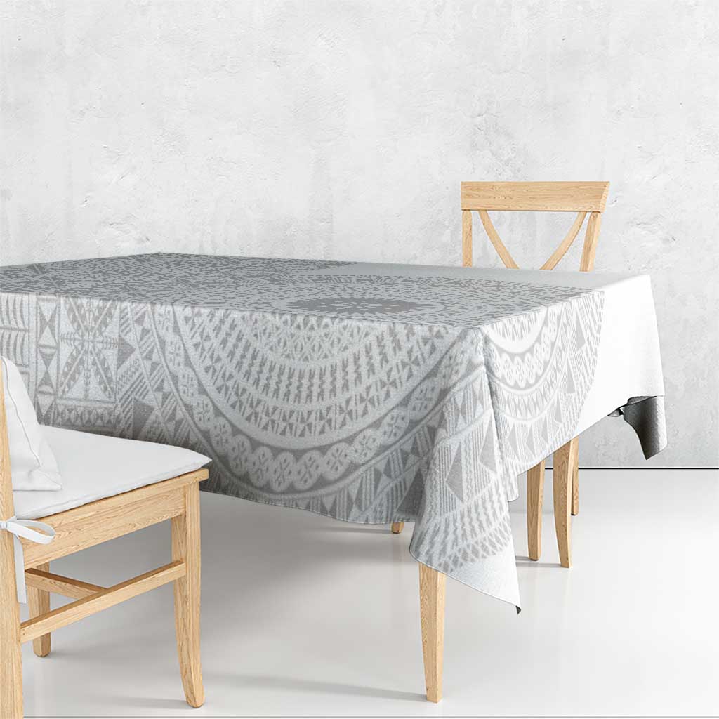 Niue White Sunday Tablecloth Half Hiapo Pattern Vibes - Polynesian Pride