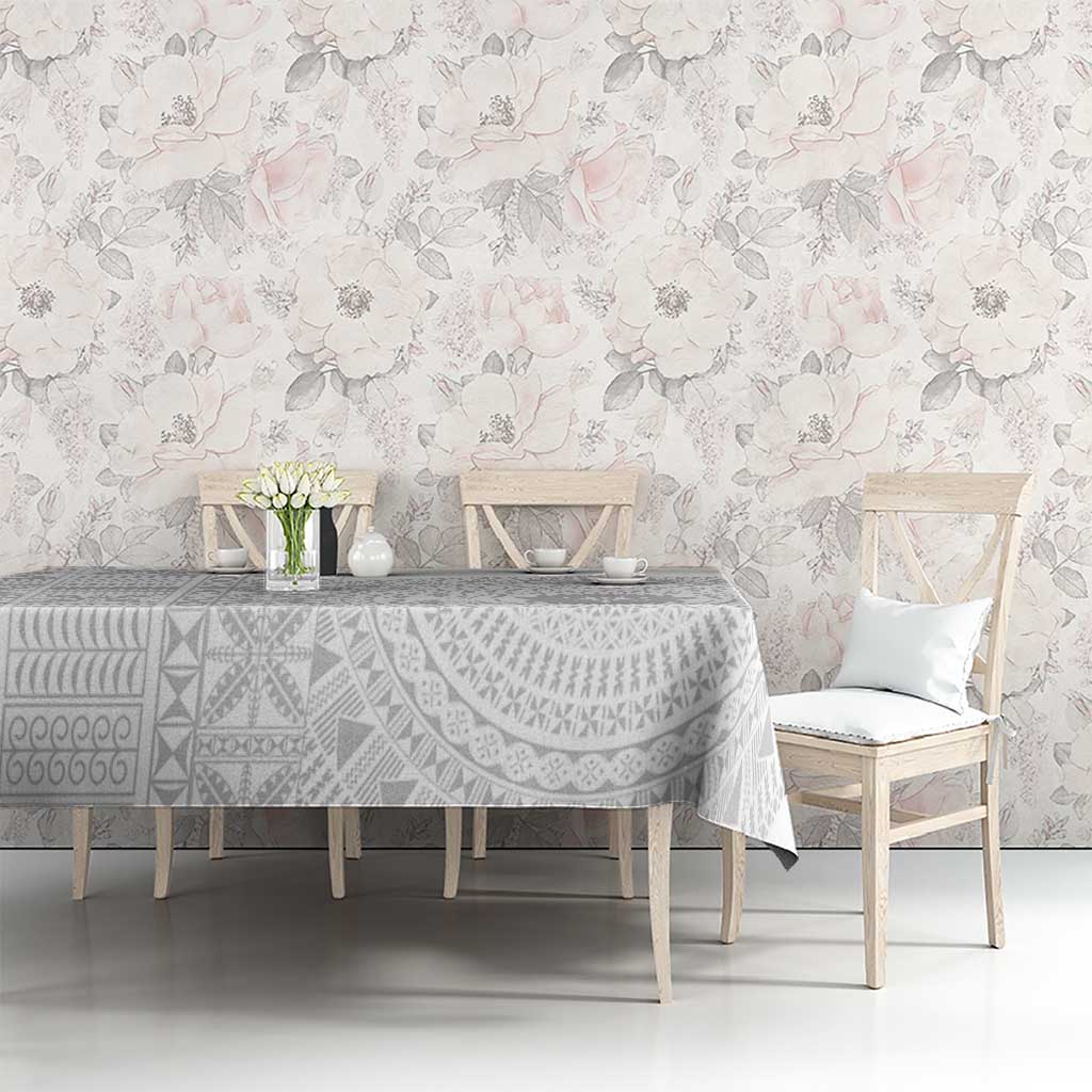 Niue White Sunday Tablecloth Half Hiapo Pattern Vibes - Polynesian Pride