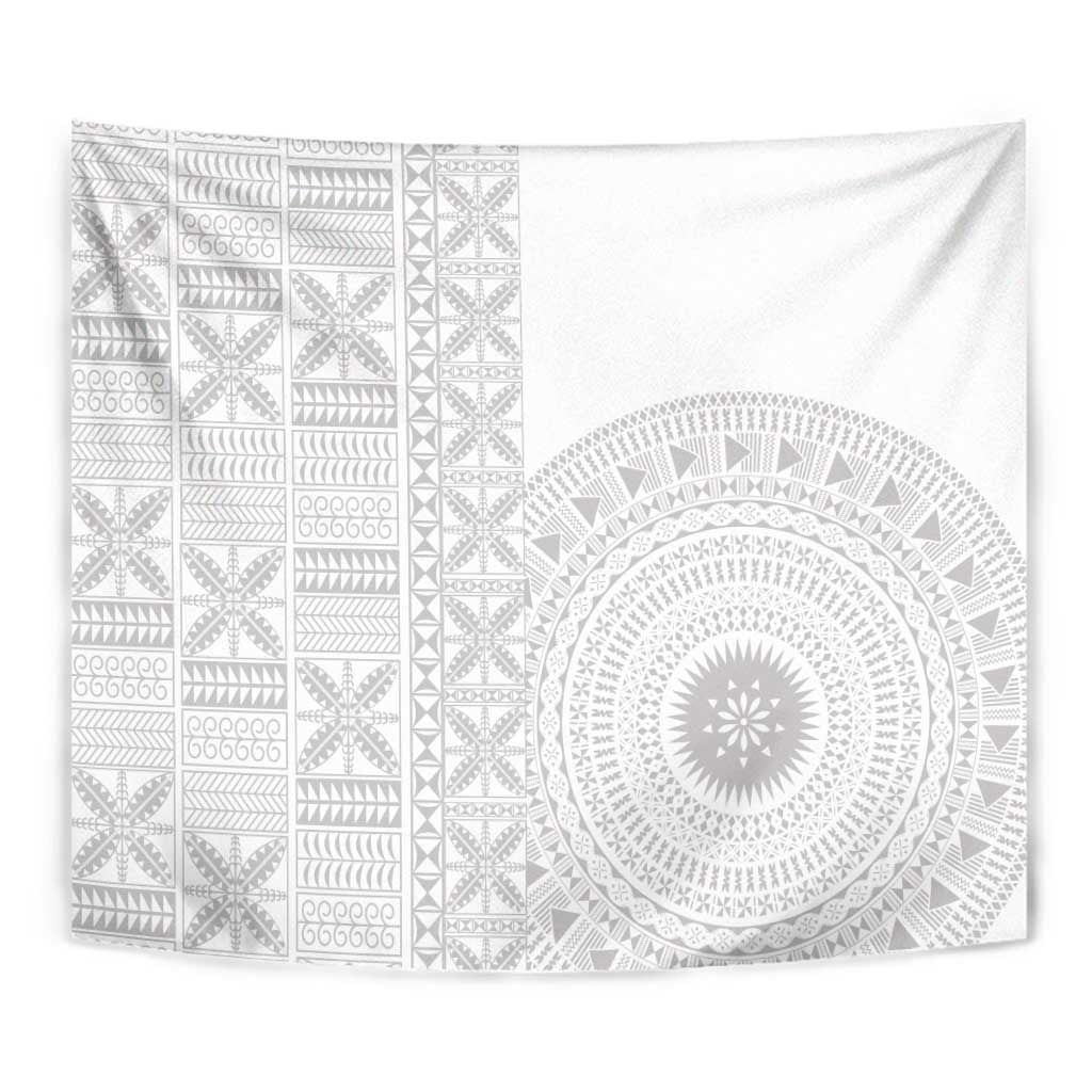 Niue White Sunday Tapestry Half Hiapo Pattern Vibes - Polynesian Pride