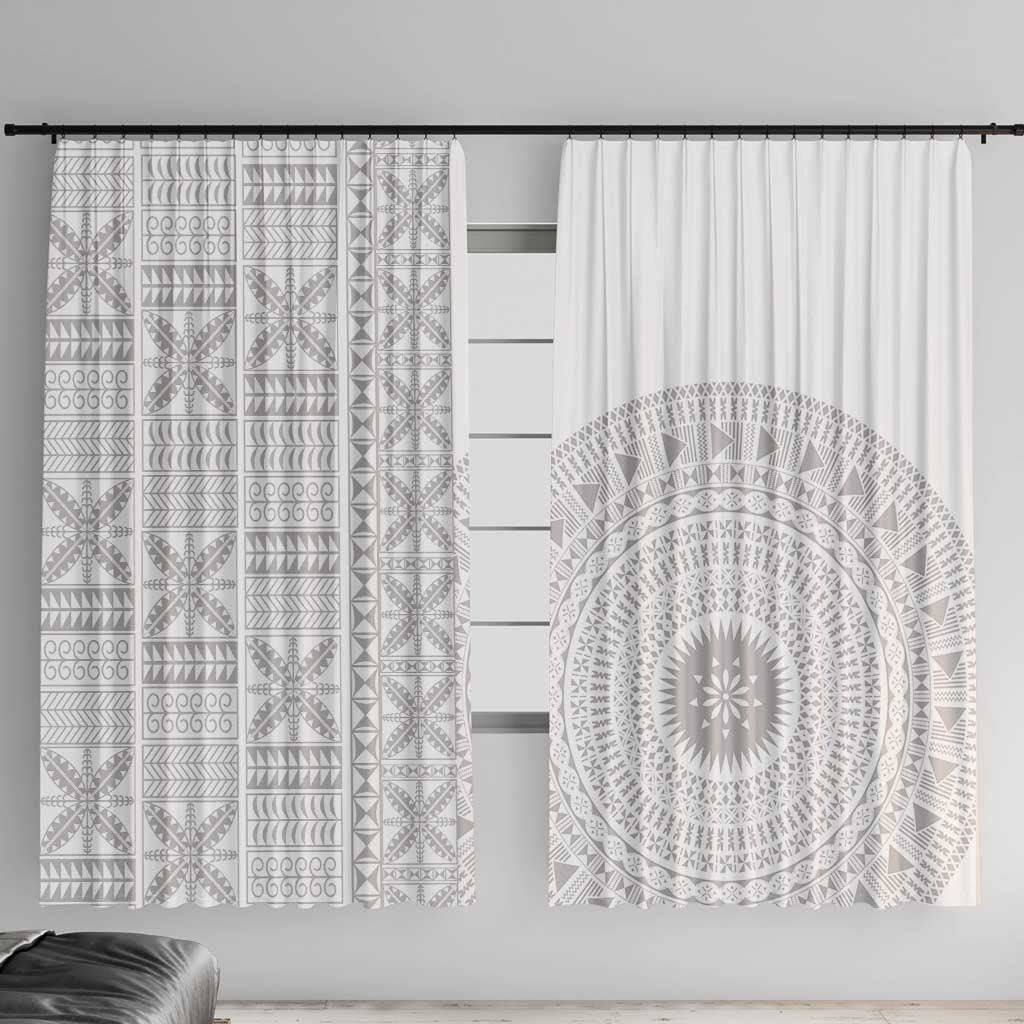 Niue White Sunday Window Curtain Half Hiapo Pattern Vibes - Polynesian Pride