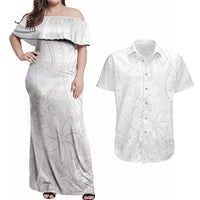 Tapu Fanau Ia Niue Couples Matching Off Shoulder Maxi Dress and Hawaiian Shirt Happy White Sunday Unique Hiapo - Polynesian Pride