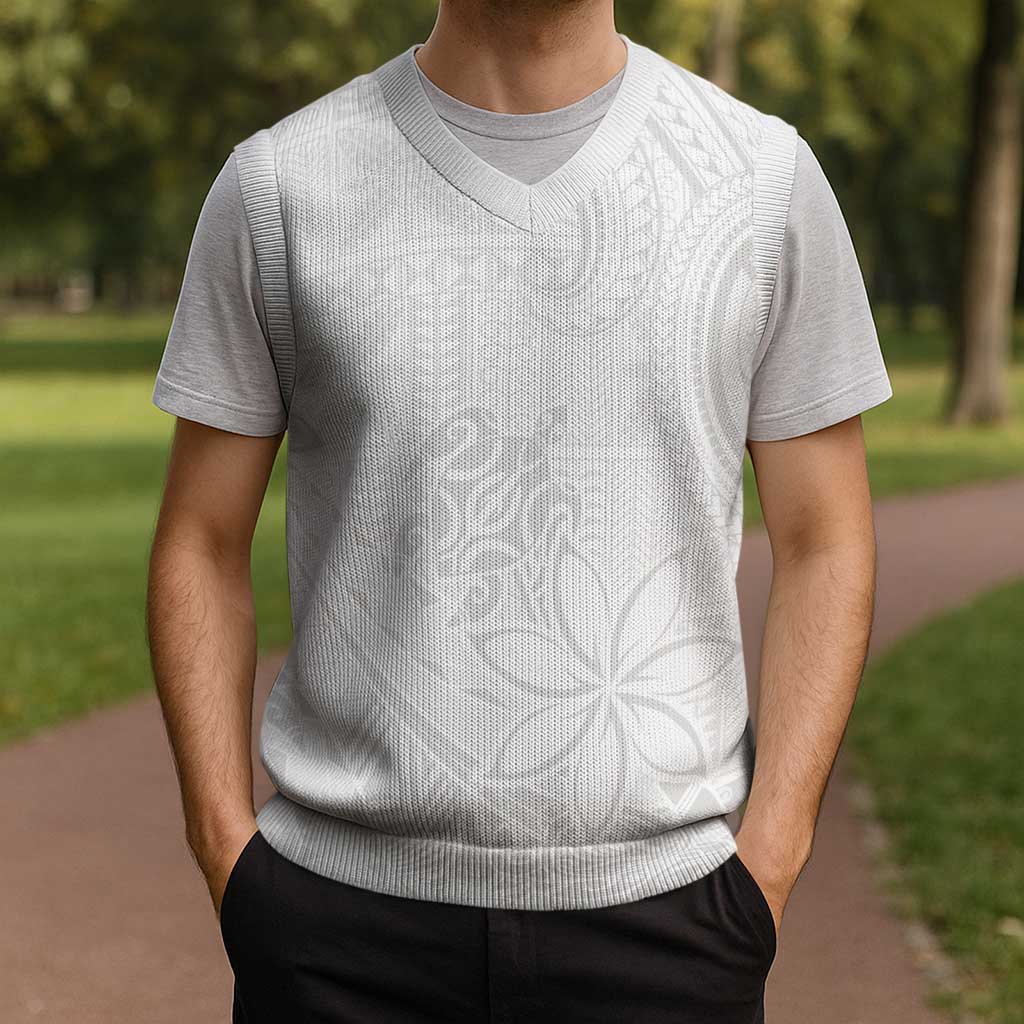 Tapu Fanau Ia Niue Christmas Knitted V-Neck Vest Happy White Sunday Unique Hiapo - Polynesian Pride