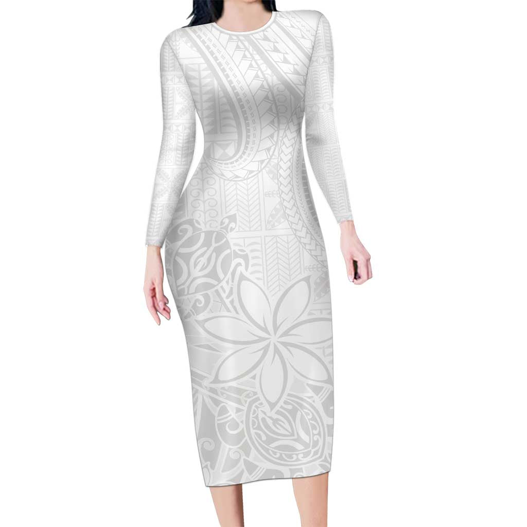 Tapu Fanau Ia Niue Long Sleeve Bodycon Dress Happy White Sunday Unique Hiapo - Polynesian Pride
