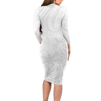 Tapu Fanau Ia Niue Long Sleeve Bodycon Dress Happy White Sunday Unique Hiapo - Polynesian Pride