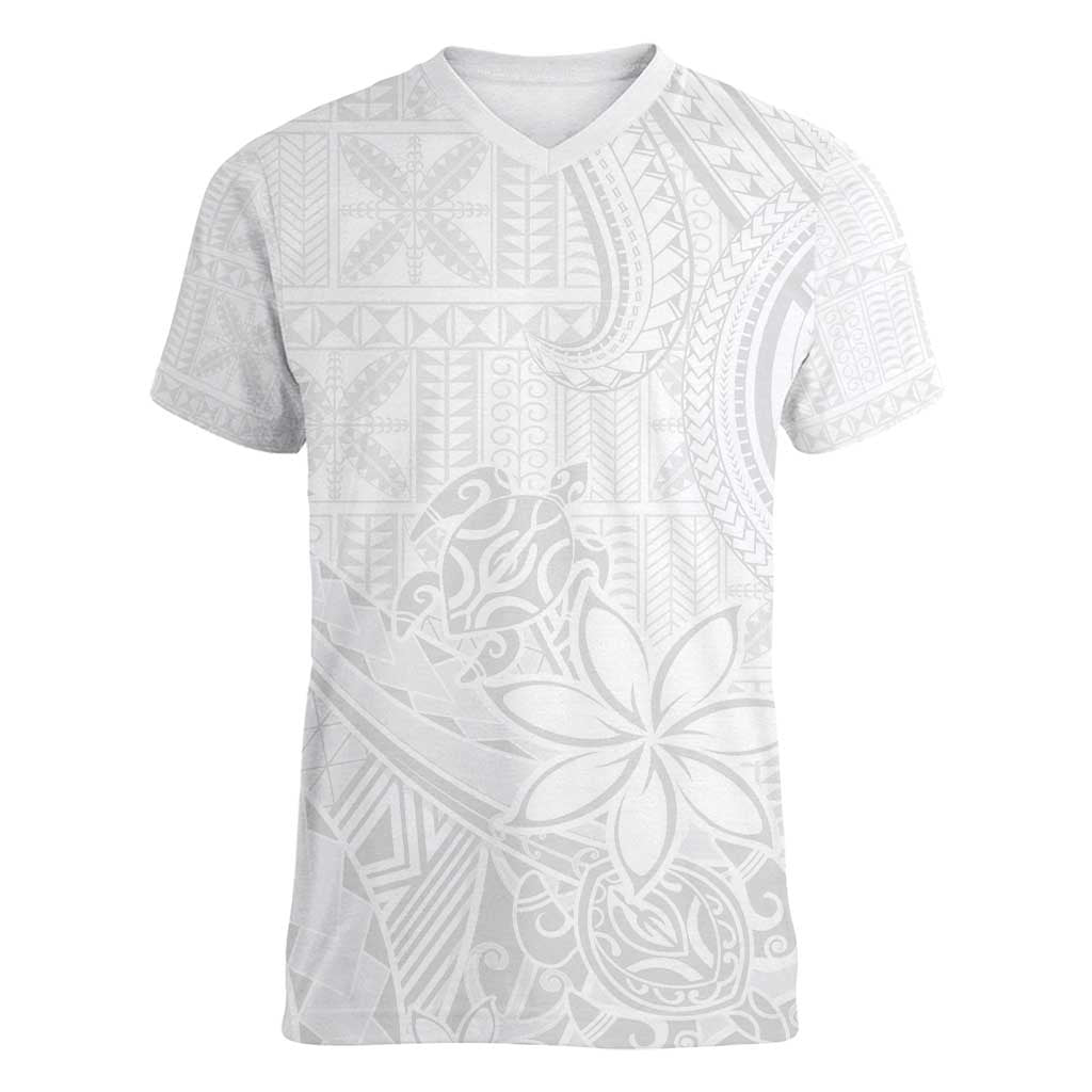 Tapu Fanau Ia Niue Women V-Neck T-Shirt Happy White Sunday Unique Hiapo - Polynesian Pride