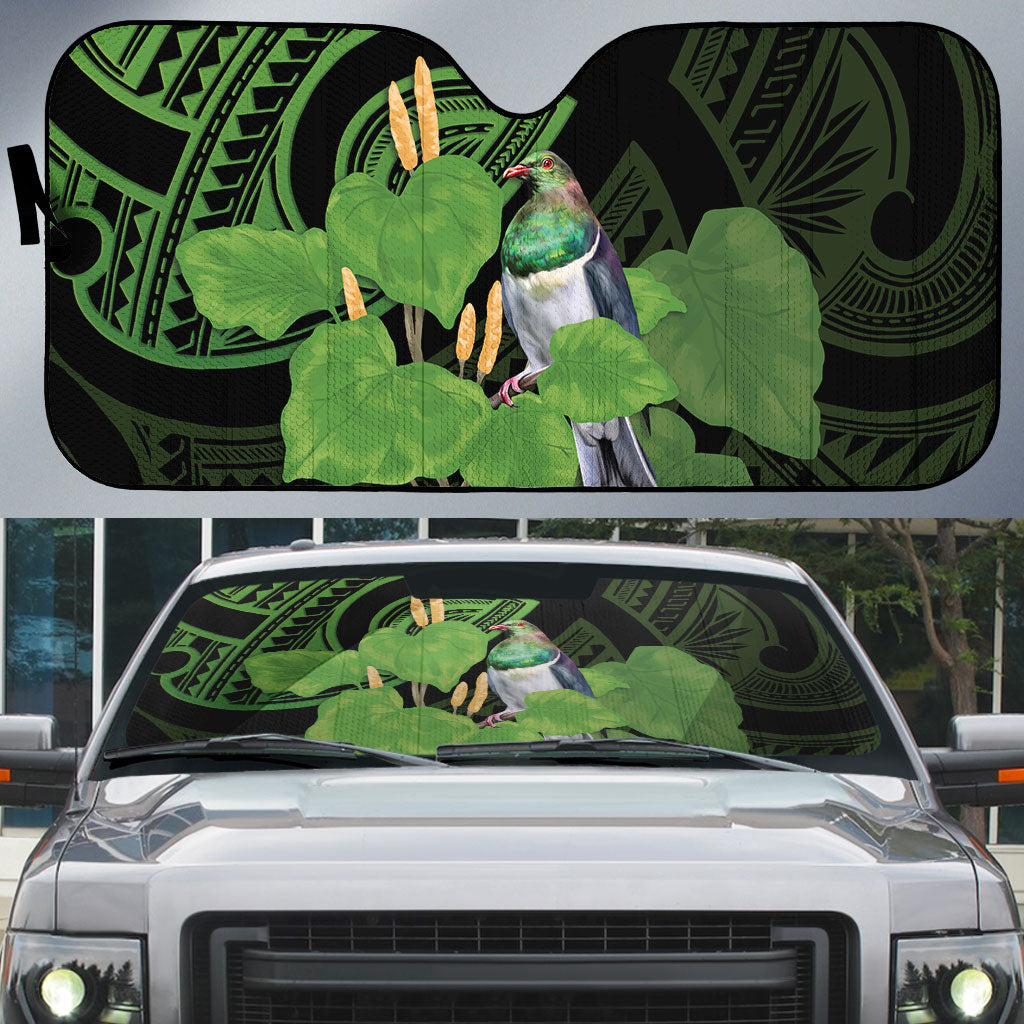 Kawakawa Rongoa Maori Kereru New Zealand Auto Sun Shade LT14 Green - Polynesian Pride