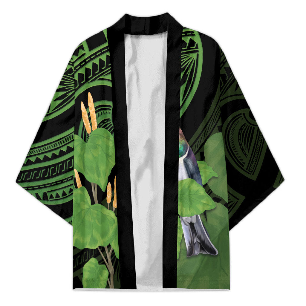 Kawakawa Rongoa Maori Kereru New Zealand Kimono LT14 Unisex Green - Polynesian Pride