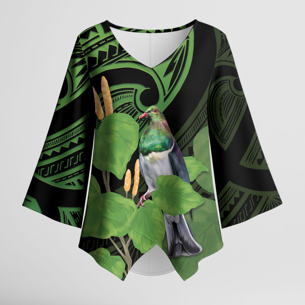 Kawakawa Rongoa Maori Kereru New Zealand Kimono Sleeve Blouse LT14 Female Green - Polynesian Pride