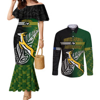 Personalised New Zealand and South Africa Rugby Couples Matching Mermaid Dress and Long Sleeve Button Shirt 2023 World Cup Final All Black Springboks Together LT14 Black - Polynesian Pride