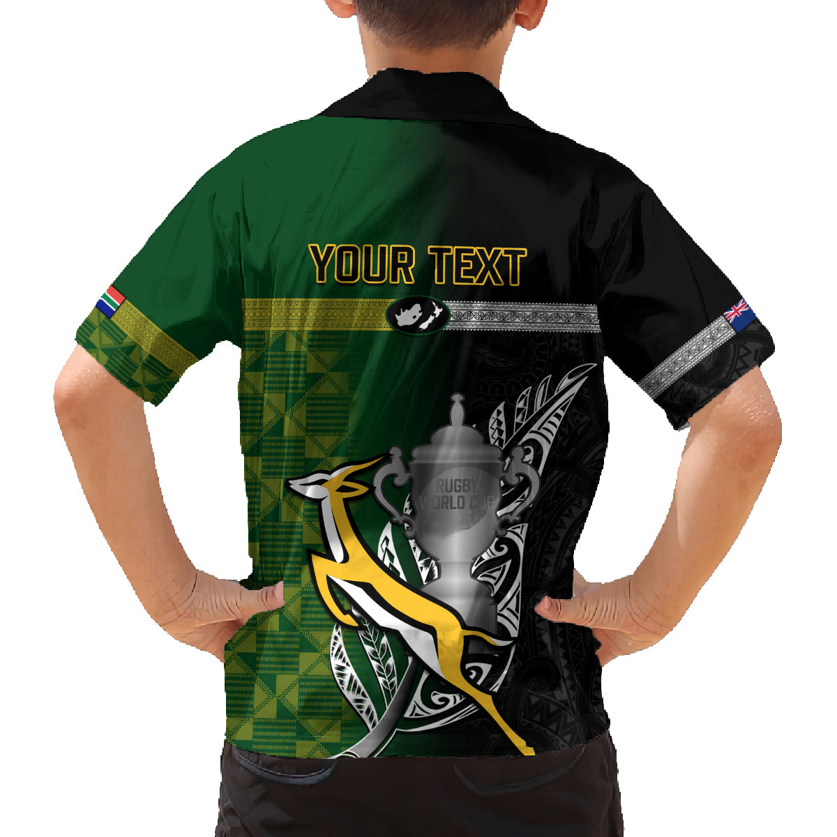 Personalised New Zealand and South Africa Rugby Family Matching Long Sleeve Bodycon Dress and Hawaiian Shirt 2023 World Cup Final All Black Springboks Together LT14 - Polynesian Pride