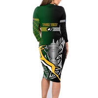 Personalised New Zealand and South Africa Rugby Family Matching Long Sleeve Bodycon Dress and Hawaiian Shirt 2023 World Cup Final All Black Springboks Together LT14 - Polynesian Pride