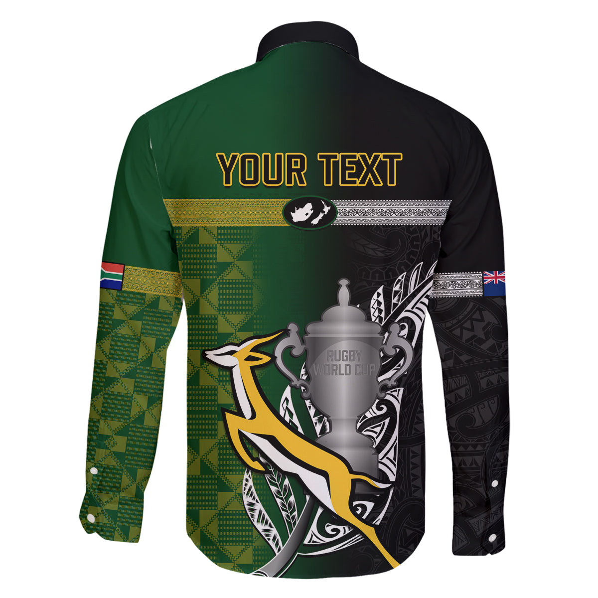 Personalised New Zealand and South Africa Rugby Family Matching Off Shoulder Long Sleeve Dress and Hawaiian Shirt 2023 World Cup Final All Black Springboks Together LT14 - Polynesian Pride