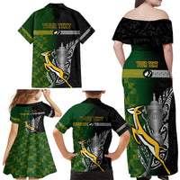 Personalised New Zealand and South Africa Rugby Family Matching Off Shoulder Maxi Dress and Hawaiian Shirt 2023 World Cup Final All Black Springboks Together LT14 - Polynesian Pride