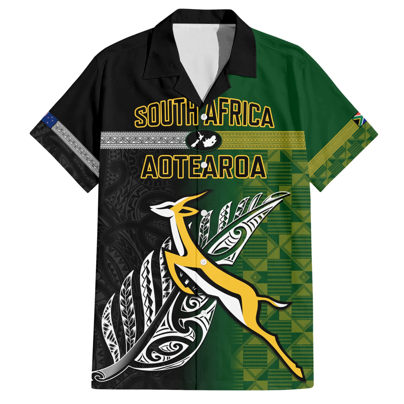 Personalised New Zealand and South Africa Rugby Hawaiian Shirt 2023 World Cup Final All Black Springboks Together LT14 Black - Polynesian Pride