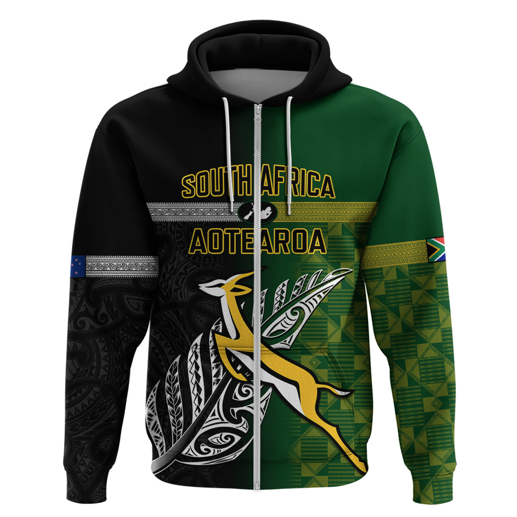 Personalised New Zealand and South Africa Rugby Hoodie 2023 World Cup Final All Black Springboks Together LT14 - Polynesian Pride