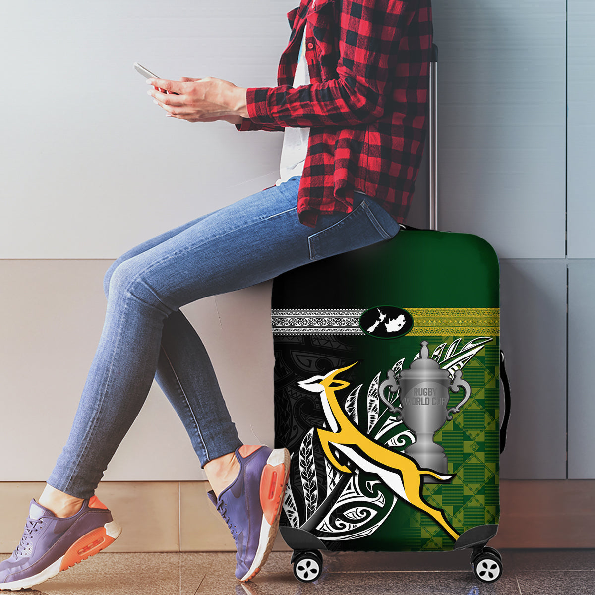 New Zealand and South Africa Rugby Luggage Cover 2023 World Cup Final All Black Springboks Together LT14 - Polynesian Pride
