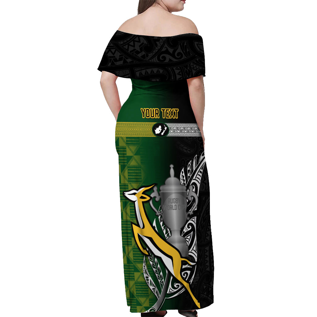 Personalised New Zealand and South Africa Rugby Off Shoulder Maxi Dress 2023 World Cup Final All Black Springboks Together LT14 - Polynesian Pride