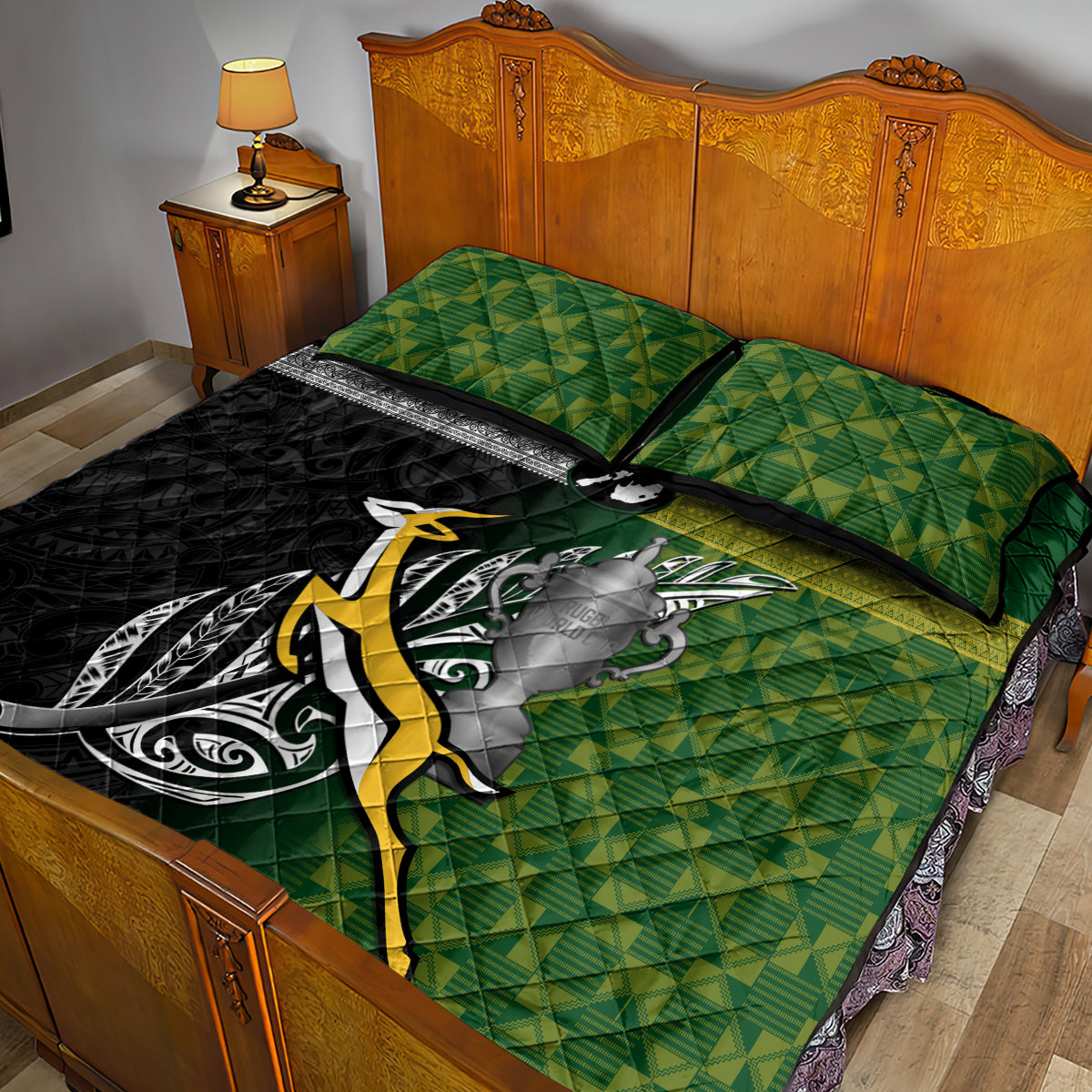 New Zealand and South Africa Rugby Quilt Bed Set 2023 World Cup Final All Black Springboks Together LT14 - Polynesian Pride
