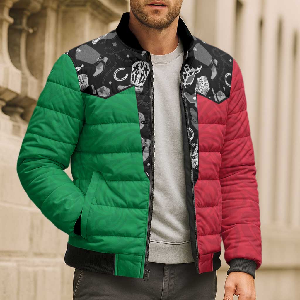 Vanuatu Cowboy Bomber Puffer Jacket Cowboy Symbols Split Stylized - Polynesian Pride