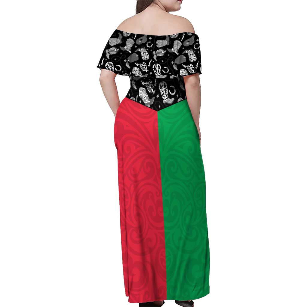 Vanuatu Cowboy Family Matching Off Shoulder Maxi Dress and Hawaiian Shirt Cowboy Symbols Split Stylized - Polynesian Pride