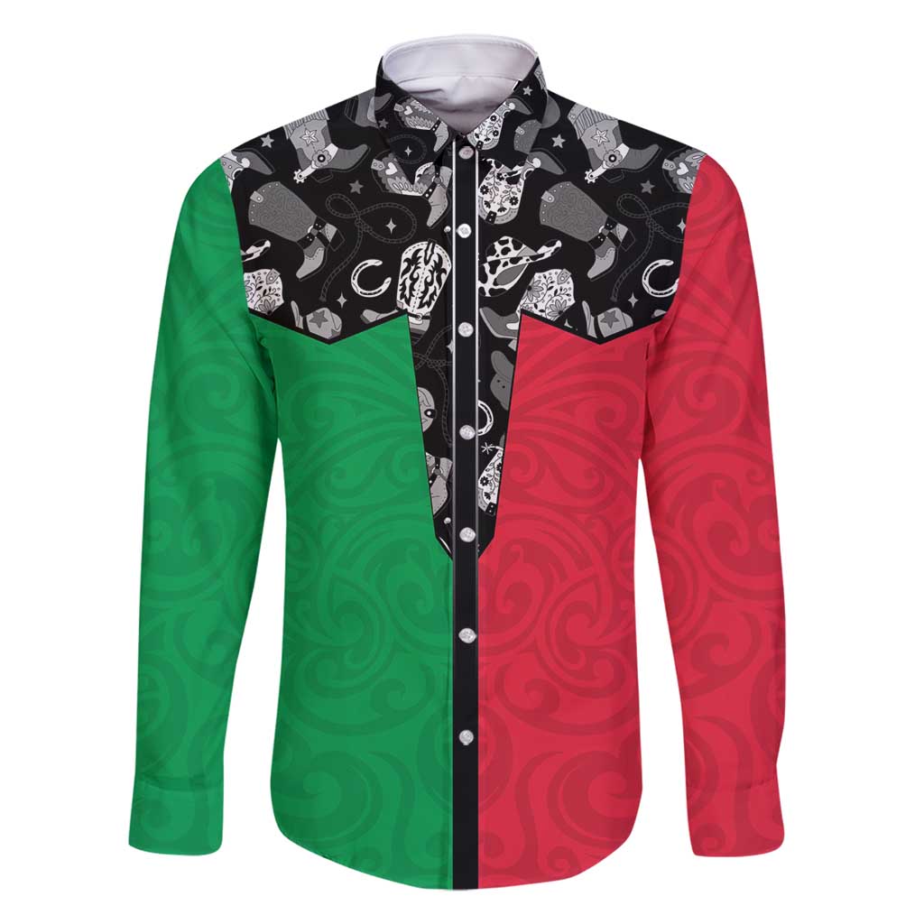 Vanuatu Cowboy Family Matching Off Shoulder Short Dress and Hawaiian Shirt Cowboy Symbols Split Stylized - Polynesian Pride