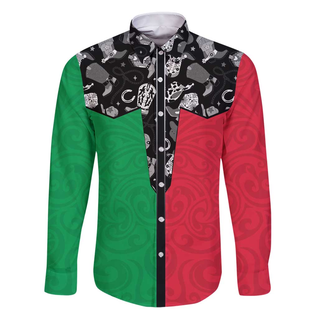 Vanuatu Cowboy Family Matching Short Sleeve Bodycon Dress and Hawaiian Shirt Cowboy Symbols Split Stylized - Polynesian Pride