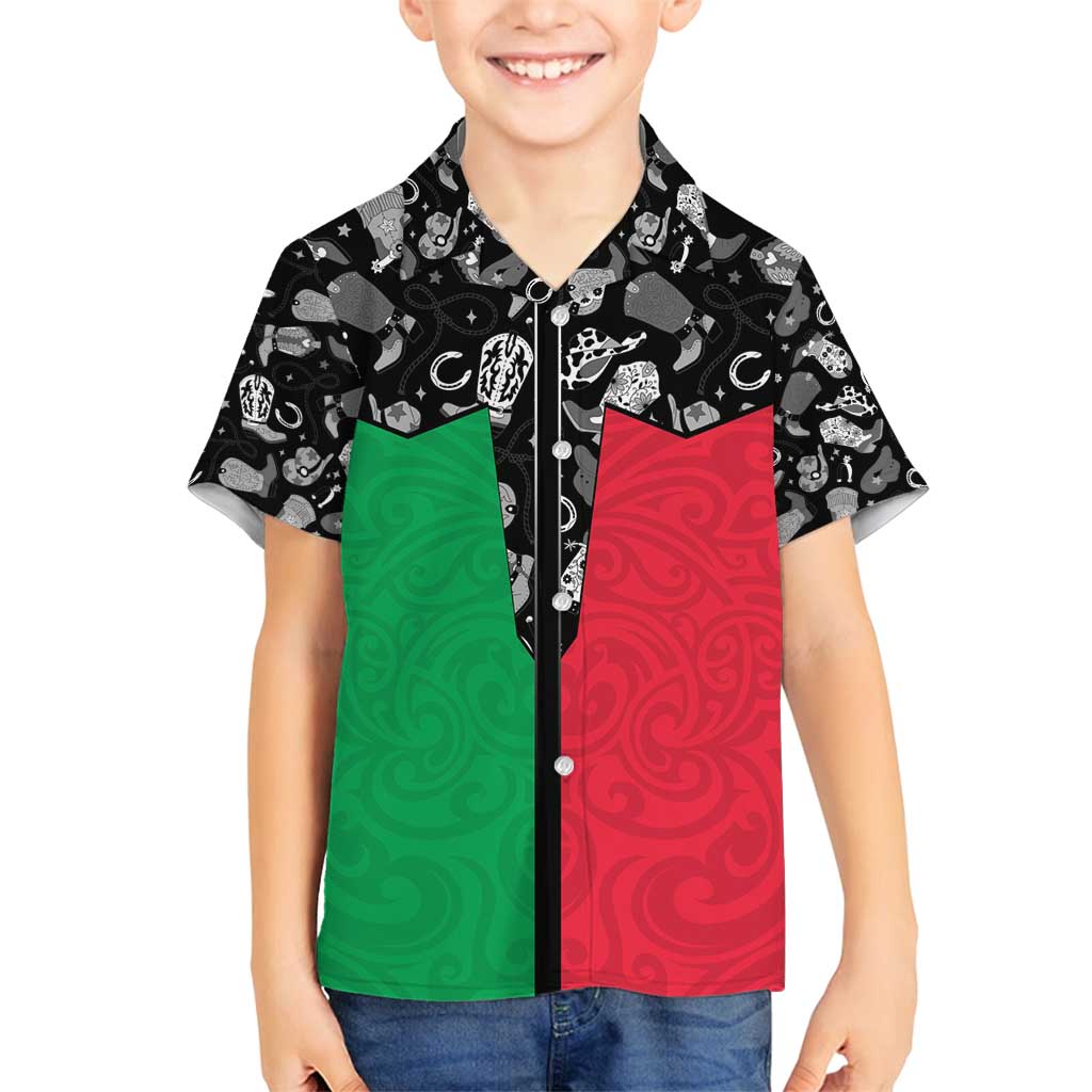 Vanuatu Cowboy Family Matching Tank Maxi Dress and Hawaiian Shirt Cowboy Symbols Split Stylized - Polynesian Pride