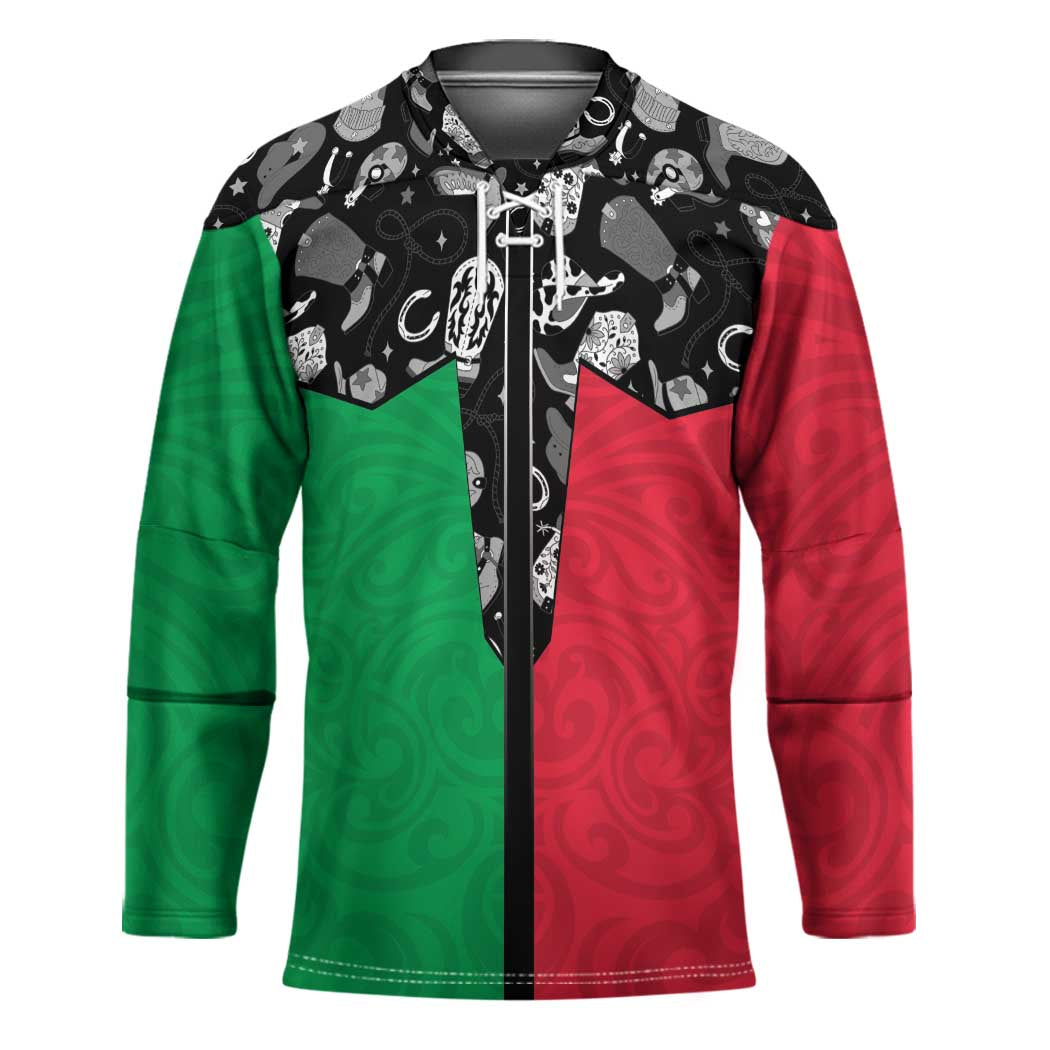 Vanuatu Cowboy Hockey Jersey Cowboy Symbols Split Stylized - Polynesian Pride