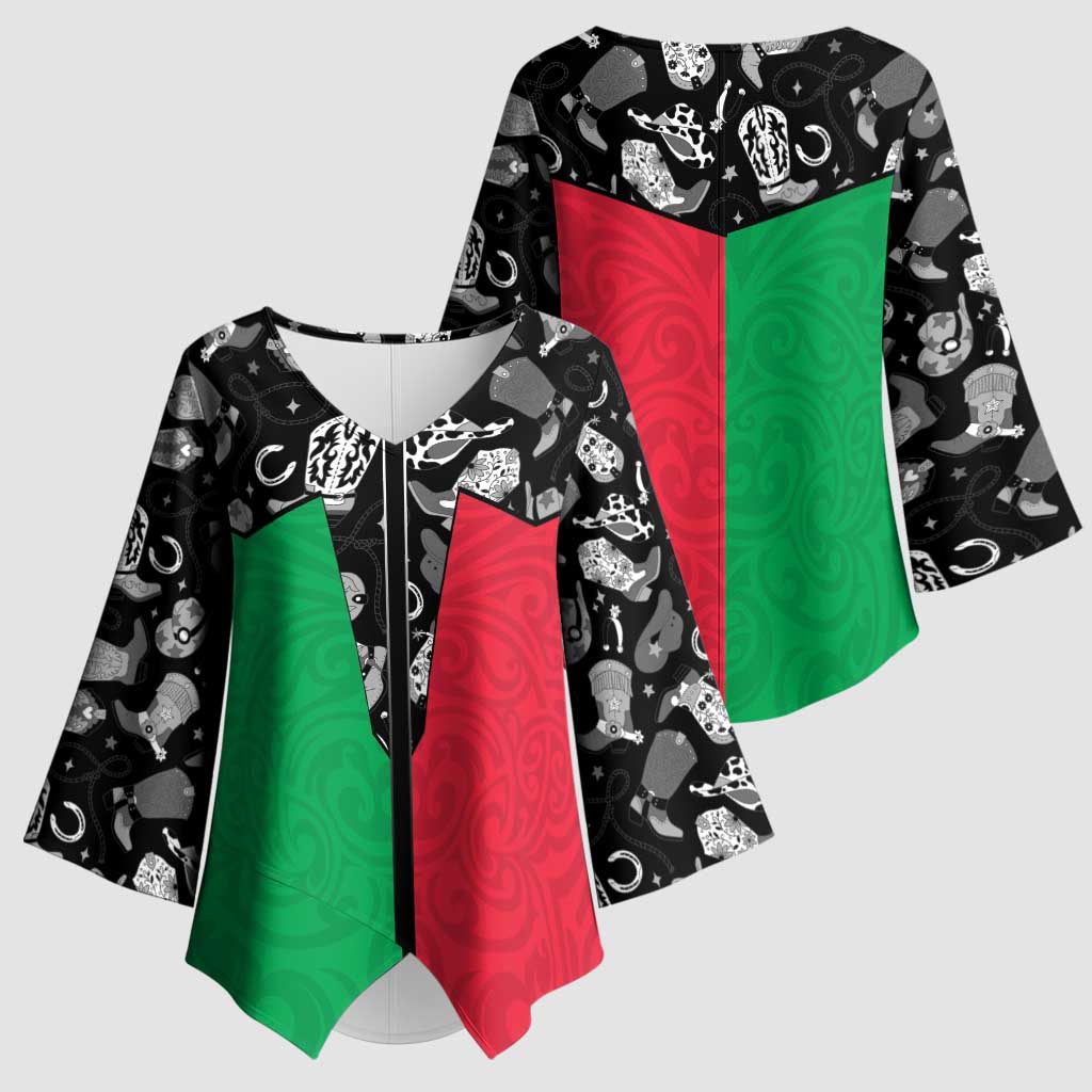 Vanuatu Cowboy Kimono Sleeve Blouse Cowboy Symbols Split Stylized - Polynesian Pride