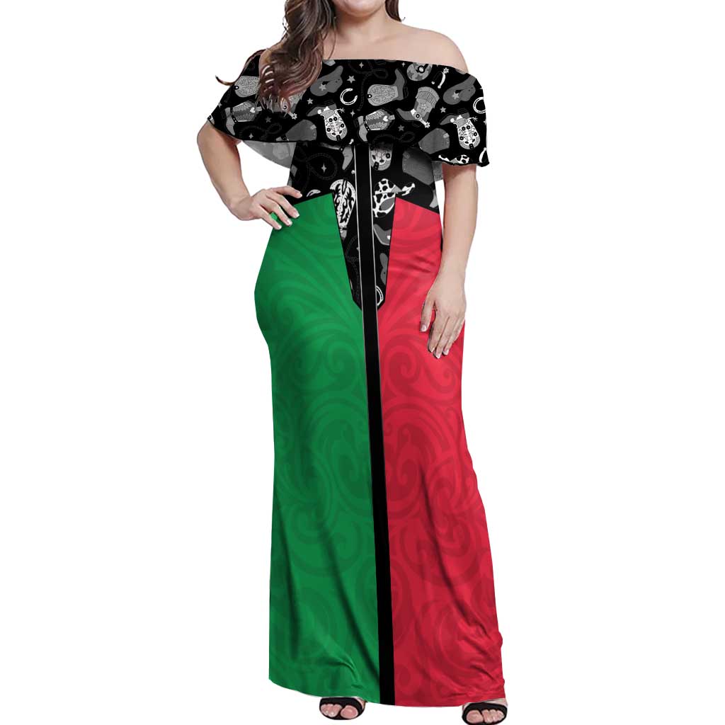 Vanuatu Cowboy Off Shoulder Maxi Dress Cowboy Symbols Split Stylized - Polynesian Pride