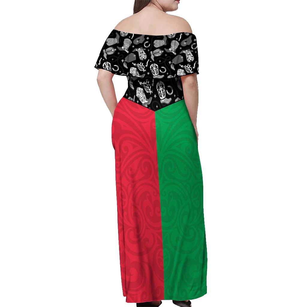 Vanuatu Cowboy Off Shoulder Maxi Dress Cowboy Symbols Split Stylized - Polynesian Pride