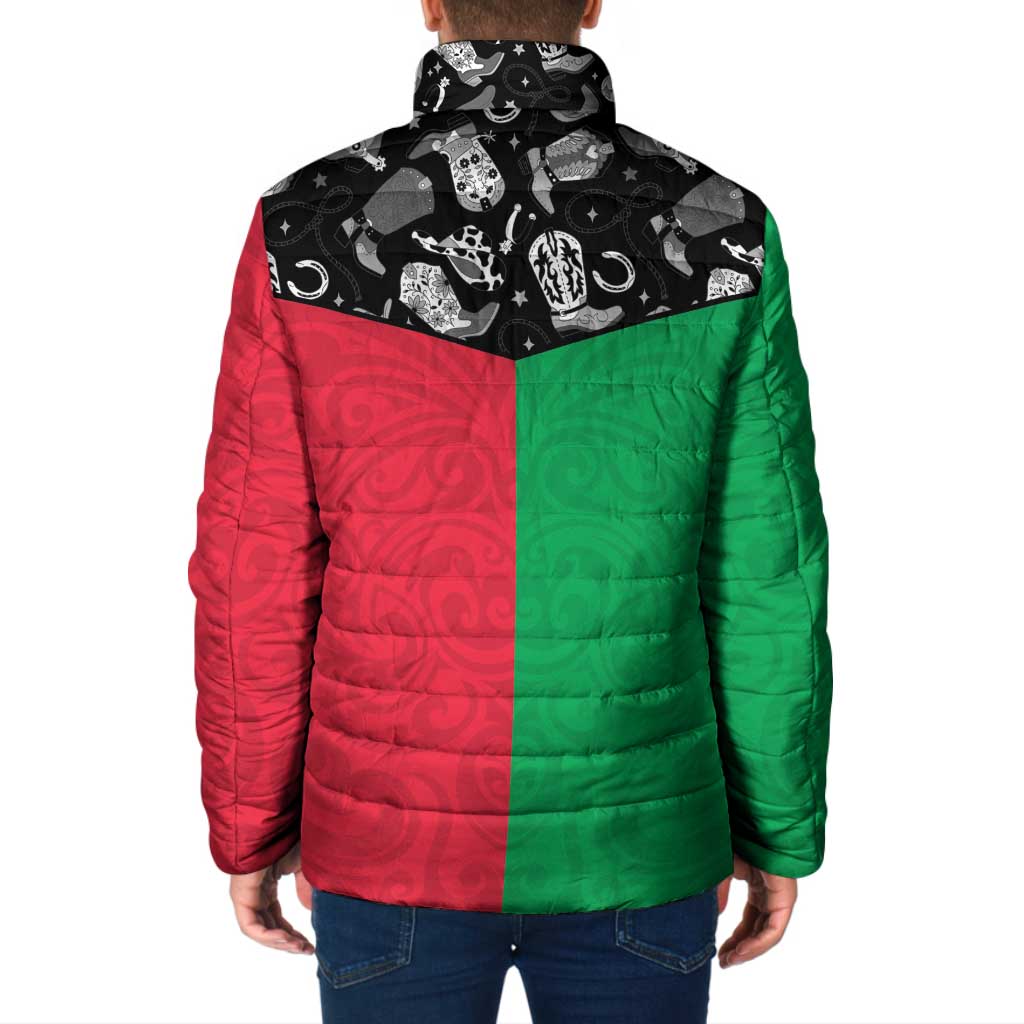 Vanuatu Cowboy Padded Jacket Cowboy Symbols Split Stylized - Polynesian Pride