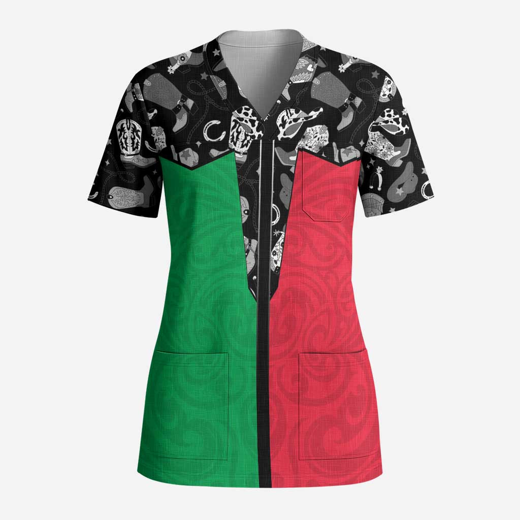 Vanuatu Cowboy Scrub Top Cowboy Symbols Split Stylized - Polynesian Pride