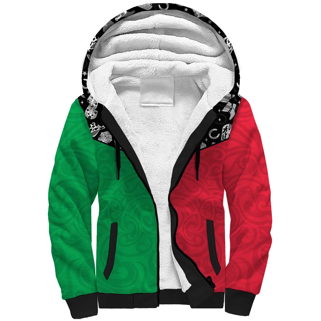 Vanuatu Cowboy Sherpa Hoodie Cowboy Symbols Split Stylized - Polynesian Pride