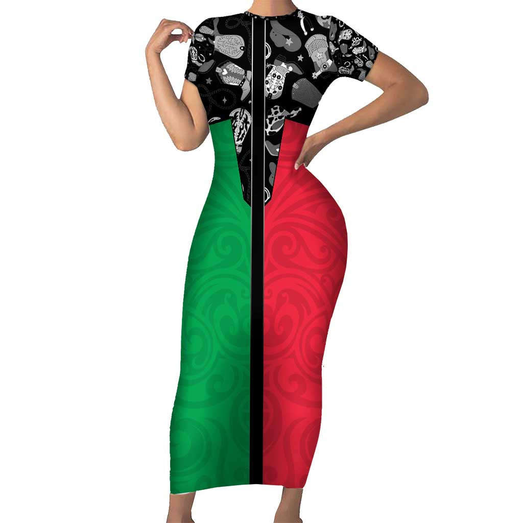 Vanuatu Cowboy Short Sleeve Bodycon Dress Cowboy Symbols Split Stylized - Polynesian Pride