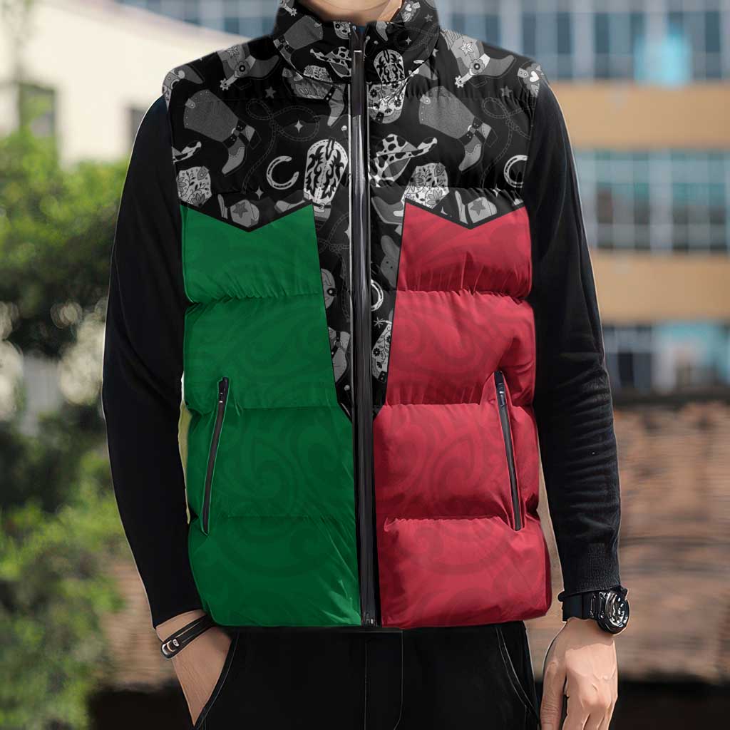 Vanuatu Cowboy Sleeveless Puffer Jacket Cowboy Symbols Split Stylized - Polynesian Pride