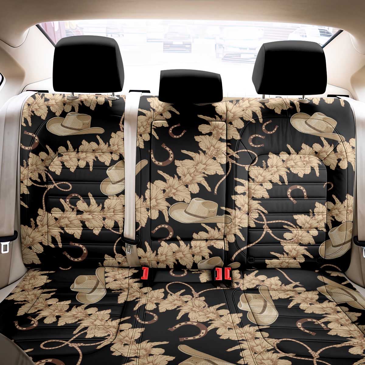 Vanuatu Cowboy Back Car Seat Cover Seamless Straw Hats Hibiscus - Polynesian Pride