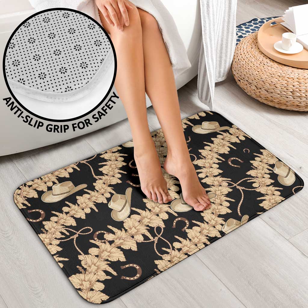 Vanuatu Cowboy Bathroom Set Seamless Straw Hats Hibiscus - Polynesian Pride