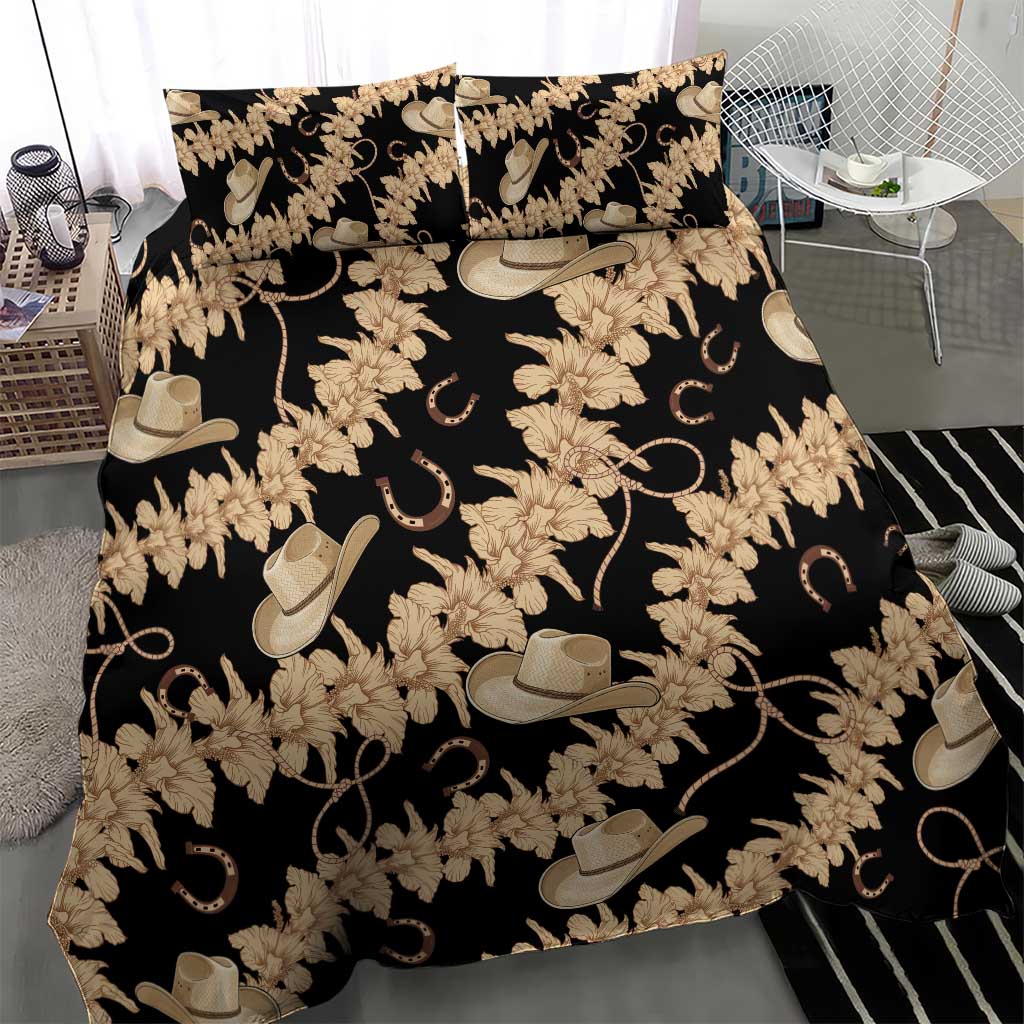 Vanuatu Cowboy Bedding Set Seamless Straw Hats Hibiscus - Polynesian Pride