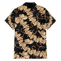 Vanuatu Cowboy Family Matching Off The Shoulder Long Sleeve Dress and Hawaiian Shirt Seamless Straw Hats Hibiscus - Polynesian Pride