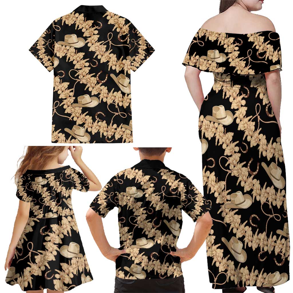 Vanuatu Cowboy Family Matching Off Shoulder Maxi Dress and Hawaiian Shirt Seamless Straw Hats Hibiscus - Polynesian Pride
