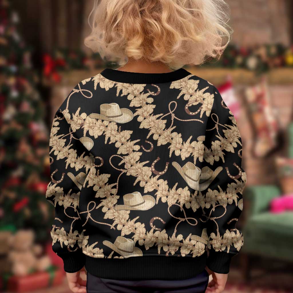 Vanuatu Cowboy Kid Ugly Christmas Sweater Seamless Straw Hats Hibiscus - Polynesian Pride