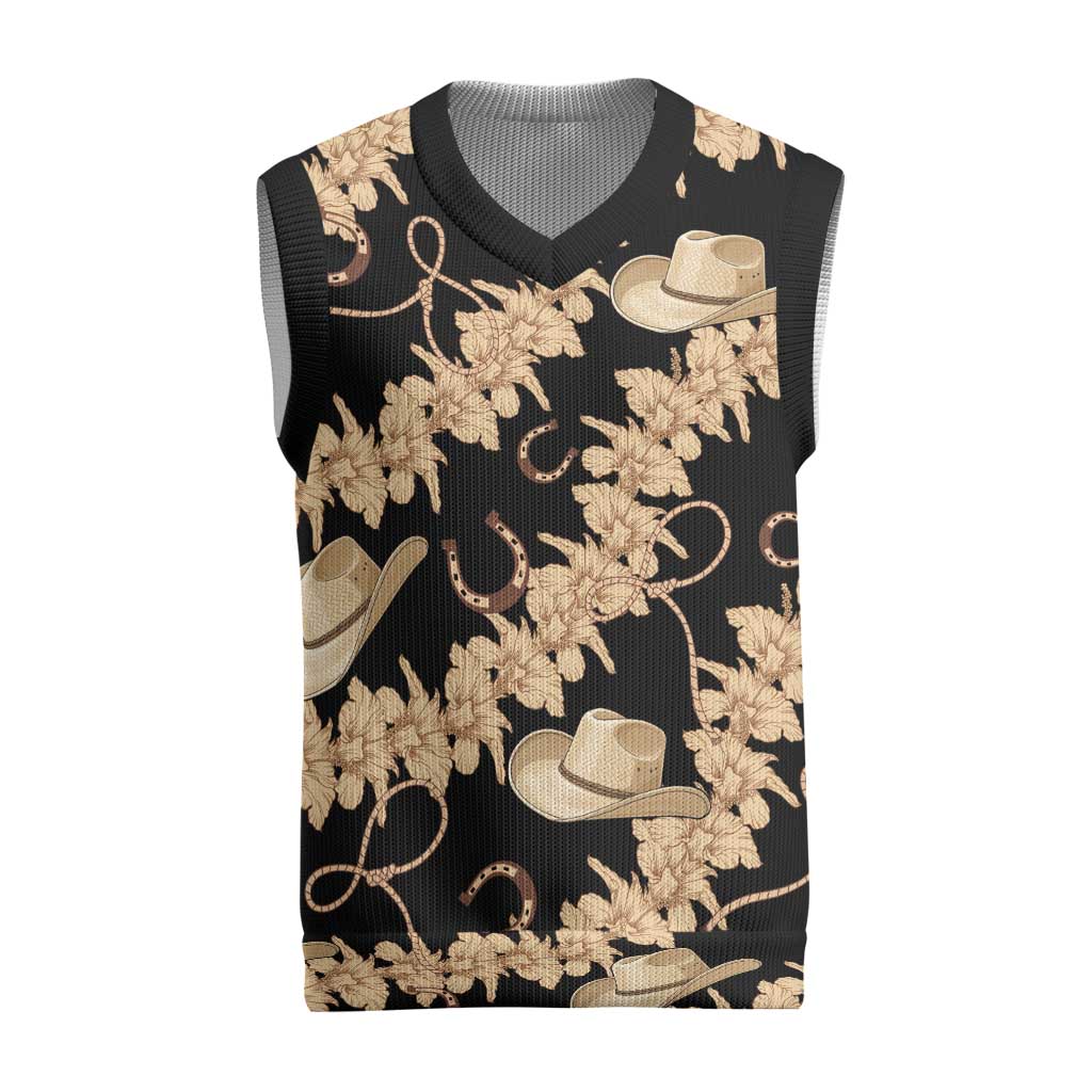 Vanuatu Cowboy Christmas Knitted V-Neck Vest Seamless Straw Hats Hibiscus - Polynesian Pride