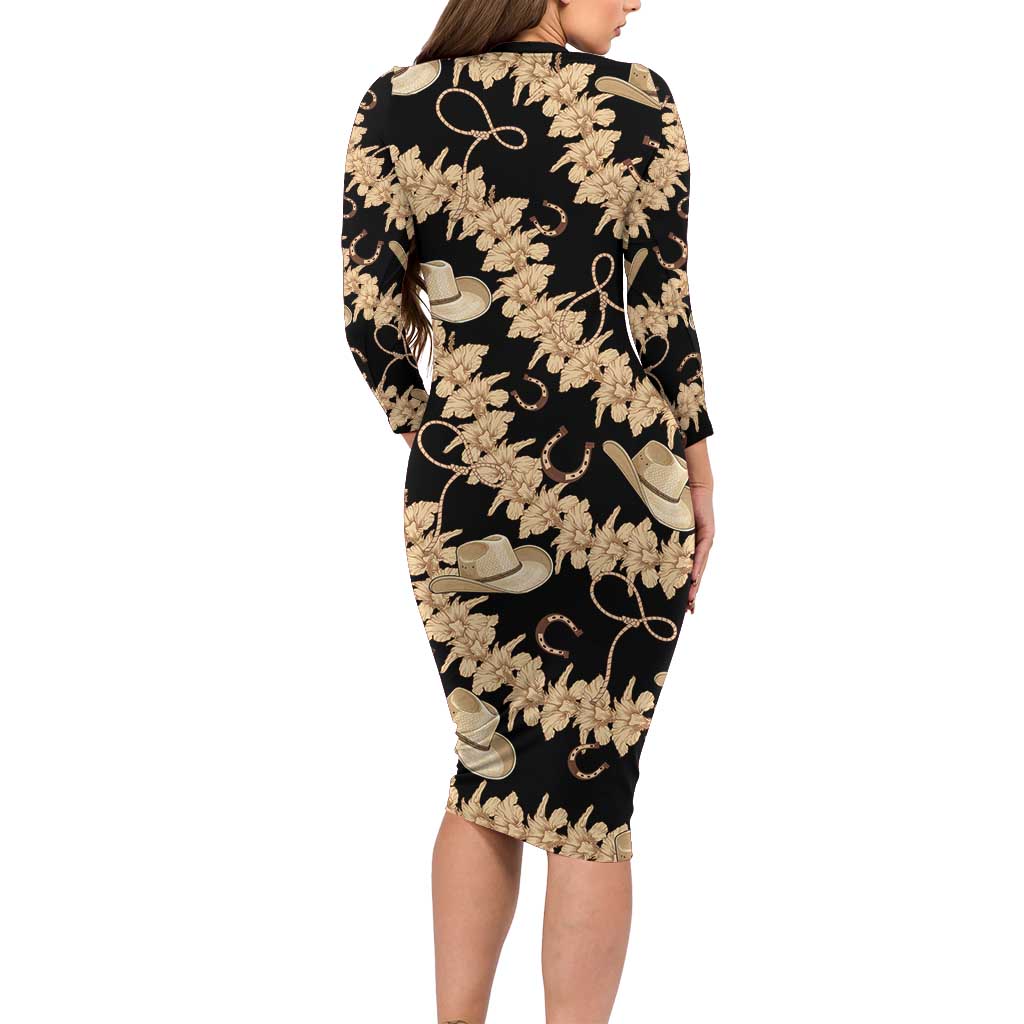 Vanuatu Cowboy Long Sleeve Bodycon Dress Seamless Straw Hats Hibiscus - Polynesian Pride