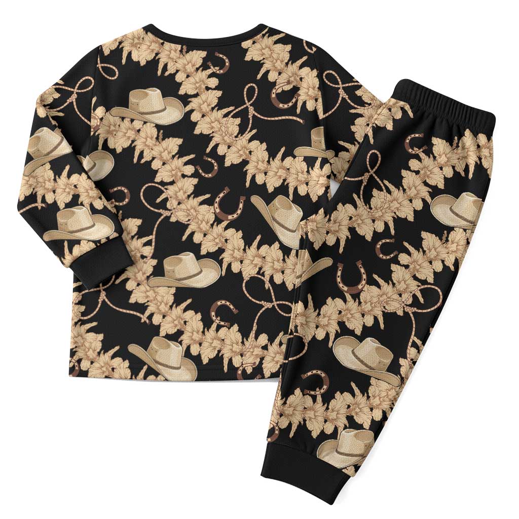 Vanuatu Cowboy Christmas Pajama Set Seamless Straw Hats Hibiscus - Polynesian Pride