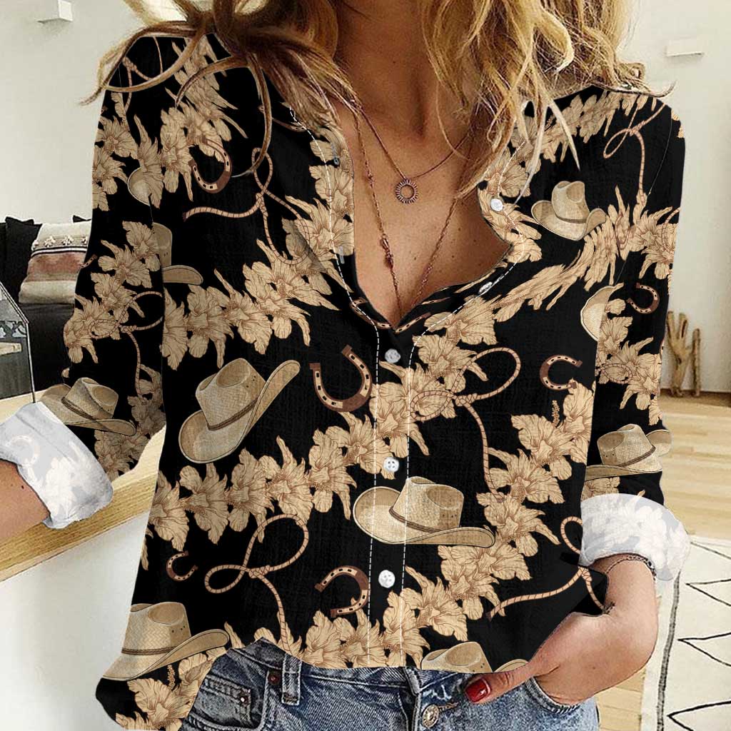 Vanuatu Cowboy Women Casual Shirt Seamless Straw Hats Hibiscus - Polynesian Pride