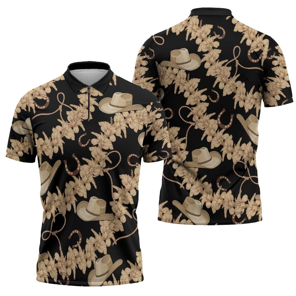 Vanuatu Cowboy Zipper Polo Shirt Seamless Straw Hats Hibiscus - Polynesian Pride