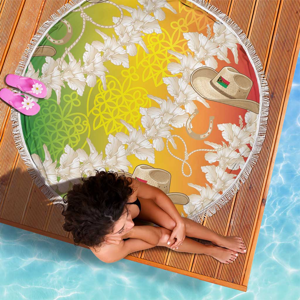 Vanuatu Cowboy Beach Blanket Straw Hats Hibiscus With Sand Drawing - Polynesian Pride