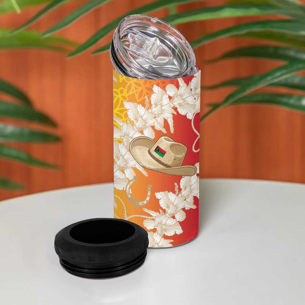 Vanuatu Cowboy 4 in 1 Can Cooler Tumbler Straw Hats Hibiscus With Sand Drawing - Polynesian Pride